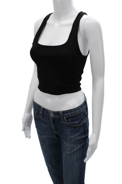 Sunday Best Womens Cropped Tank Black Square Neck Sleeveless Size S