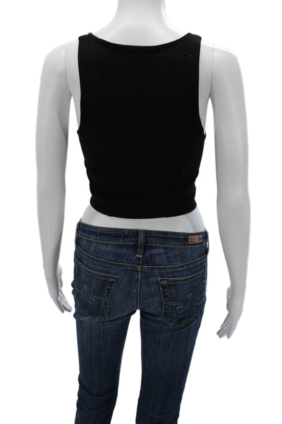 Sunday Best Womens Cropped Tank Black Square Neck Sleeveless Size S