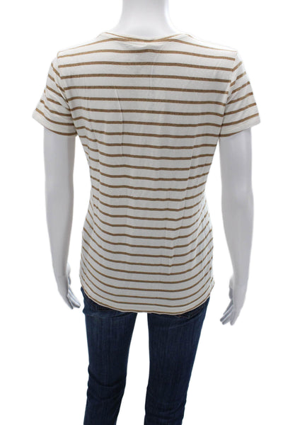 Banana Republic Womens White Striped Short Sleeve Round Neck T-Shirt Size S