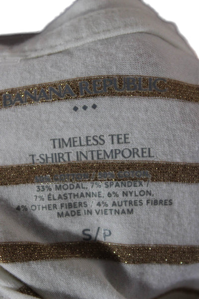 Banana Republic Womens White Striped Short Sleeve Round Neck T-Shirt Size S