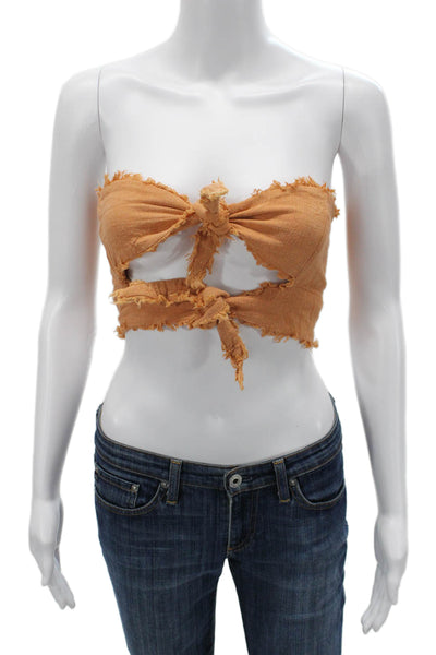 Indah Womens Bohemian Cropped Sleeveless Tie Front Top Tan Size XS