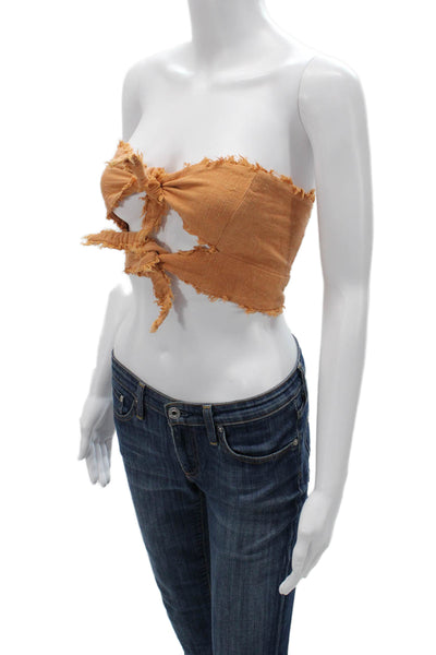 Indah Womens Bohemian Cropped Sleeveless Tie Front Top Tan Size XS