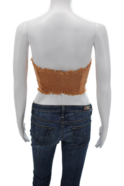 Indah Womens Bohemian Cropped Sleeveless Tie Front Top Tan Size XS