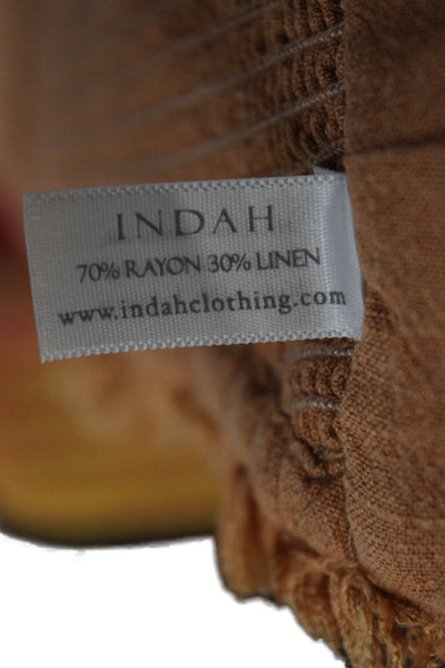 Indah Womens Bohemian Cropped Sleeveless Tie Front Top Tan Size XS