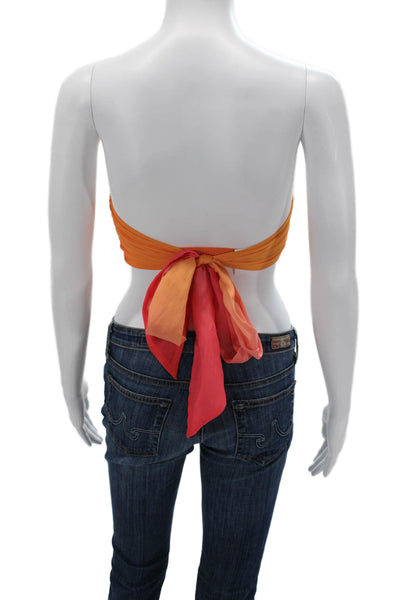 Rococo Sand Womens Cropped Sleeveless Striped Orange Viscose Top Size S