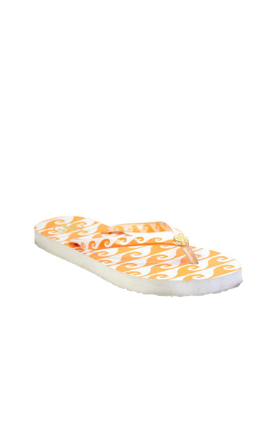 Tory Burch Womens Geometric Print Slip-On Thong Flat Flip-Flops Orange Size 7.5