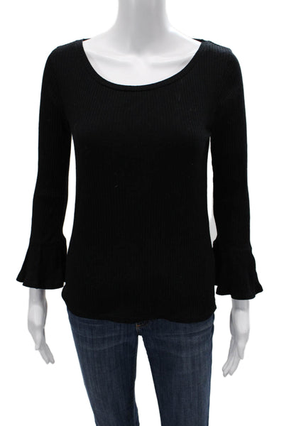 J Crew Womens Basic Black T-Shirt Long Sleeve Round Neck Cotton Blend Size XS