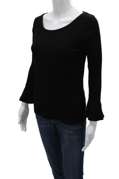 J Crew Womens Basic Black T-Shirt Long Sleeve Round Neck Cotton Blend Size XS