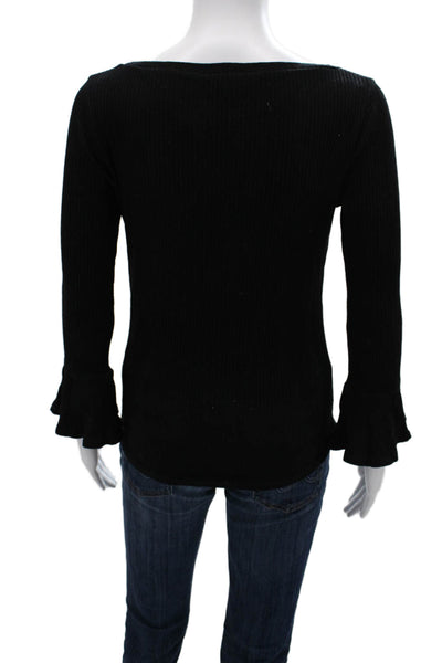 J Crew Womens Basic Black T-Shirt Long Sleeve Round Neck Cotton Blend Size XS