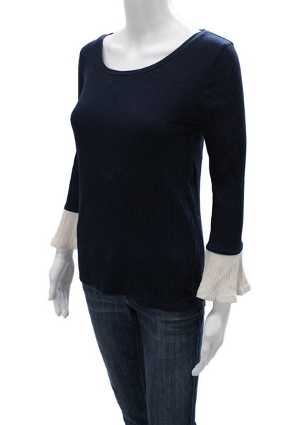 J Crew Womens Basic Sweater Dark Blue Round Neck 3/4 Sleeve Size XS
