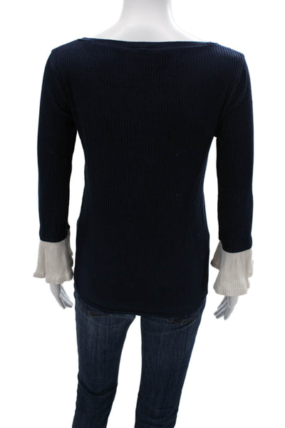 J Crew Womens Basic Sweater Dark Blue Round Neck 3/4 Sleeve Size XS