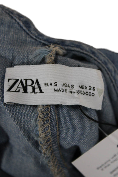 Zara Womens Maxi Slip Dress Blue V Neck Sleeveless Cotton Mid Calf Size S