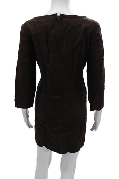 Michael Michael Kors Womens Shift Dress Brown Linen 3/4 Sleeve Size 6