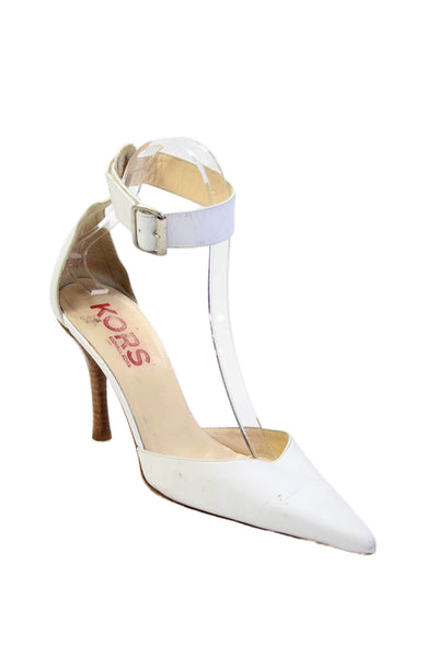 KORS Michael Kors Womens Leather Ankle Strap Heels White Size 7M
