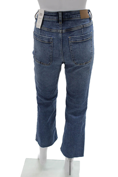 Zara Womens Cropped Mom High Rise Blue Cotton Jeans Size 4