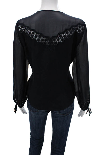 Rebecca Taylor Womens Silk Black Blouse Long Sleeve Round Neck Size 6