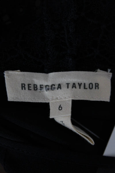 Rebecca Taylor Womens Silk Black Blouse Long Sleeve Round Neck Size 6