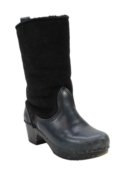 No. 6 Store Womens Suede Wooden Heels Boots Shoes Black Size 9