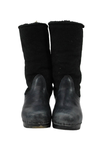 No. 6 Store Womens Suede Wooden Heels Boots Shoes Black Size 9