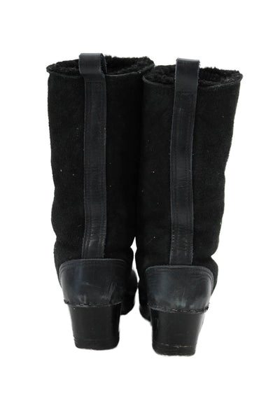 No. 6 Store Womens Suede Wooden Heels Boots Shoes Black Size 9