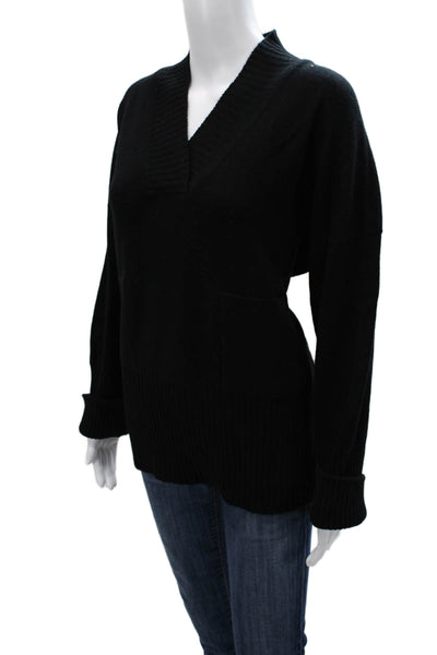Gillian Hunter Cashmere Women Black V-Neck Pullover Sweaters Long Sleeve Size M