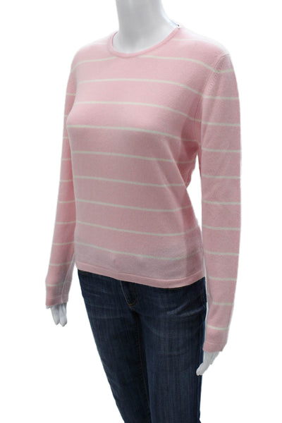 Gillian Hunter Cashmere Women Striped Crewneck Pullover Pink Cashmere Size XL