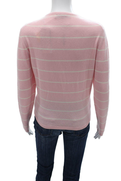 Gillian Hunter Cashmere Women Striped Crewneck Pullover Pink Cashmere Size XL