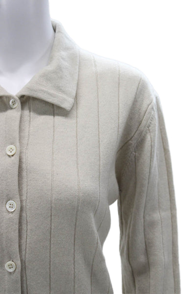 Gillian Hunter Cashmere Women Cardigan Striped Collared Button Beige Size XL