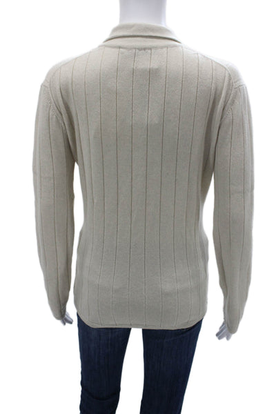 Gillian Hunter Cashmere Women Cardigan Striped Collared Button Beige Size XL