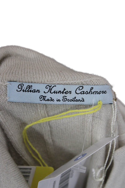 Gillian Hunter Cashmere Women Cardigan Striped Collared Button Beige Size XL