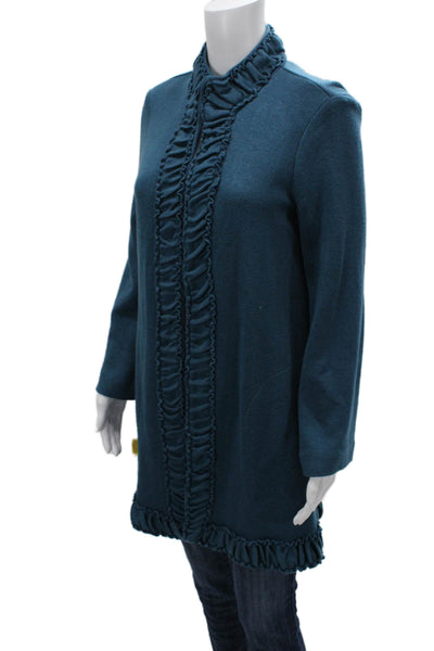 Pure Essence Women High Neck Long Sleeve Coatigan Blue Size M