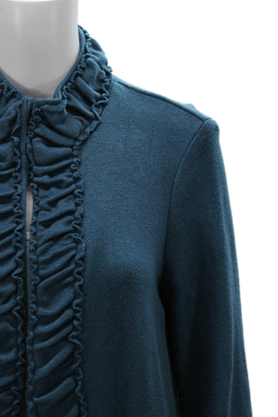 Pure Essence Women Coatigan Blue High Neck Long Sleeve Solid Size S