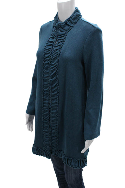 Pure Essence Women Coatigan Blue High Neck Long Sleeve Solid Size S