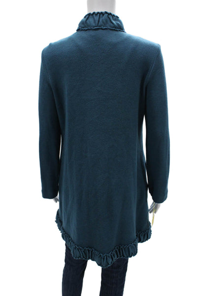 Pure Essence Women Coatigan Blue High Neck Long Sleeve Solid Size S
