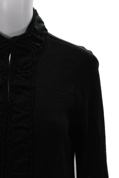 Pure Essence Women Black High Neck Long Sleeve Zip Coatigan Size L