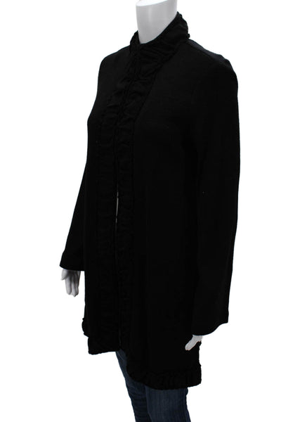 Pure Essence Women Black High Neck Long Sleeve Zip Coatigan Size L