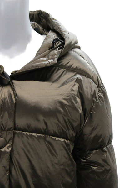 C. Ro Women Quilted Puffer Jacket Brown High Neck Nylon Button Size 8