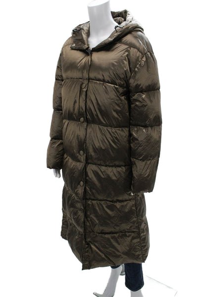 C. Ro Women Quilted Puffer Jacket Brown High Neck Nylon Button Size 8
