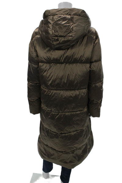 C. Ro Women Quilted Puffer Jacket Brown High Neck Nylon Button Size 8