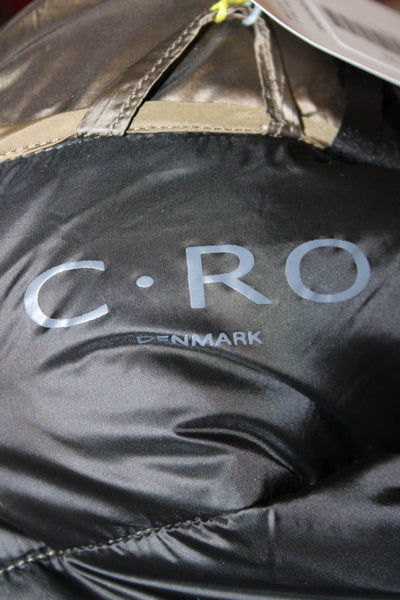 C. Ro Women Quilted Puffer Jacket Brown High Neck Nylon Button Size 8