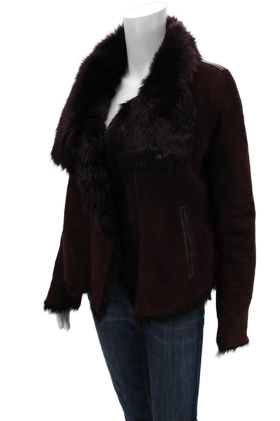 Yves Salomon Women Collared Suede Blend Brown Long Sleeve Jacket Size 36