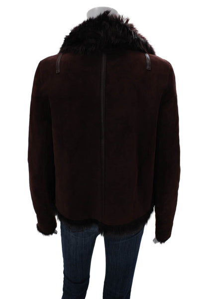 Yves Salomon Women Collared Suede Blend Brown Long Sleeve Jacket Size 36