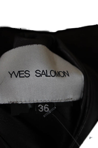 Yves Salomon Women Collared Suede Blend Brown Long Sleeve Jacket Size 36