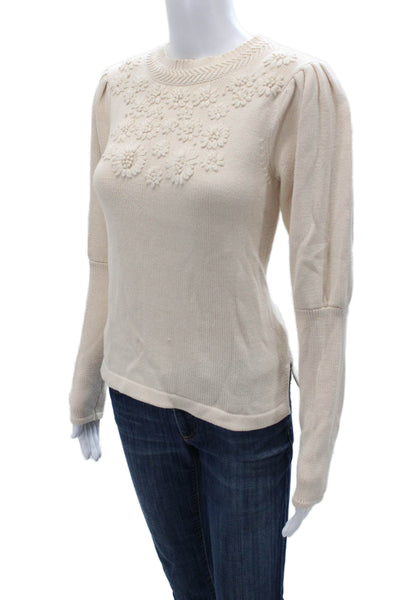 Saylor Women Pullover Sweater Floral Crew Neck Long Sleeve Beige Size S
