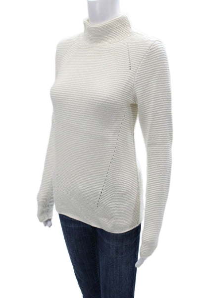 J. Mclaughlin Womens Pullover Mock Neck Long Sleeve White Cotton Wool Size S