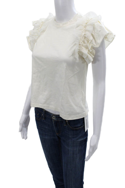 Ulla Johnson Women White Cotton Crewneck Short Sleeve Tee Petite Size S