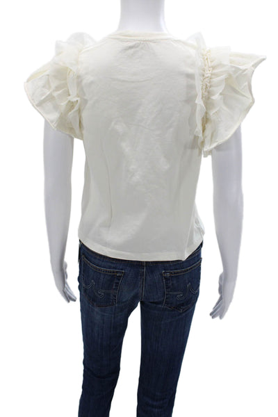 Ulla Johnson Women White Cotton Crewneck Short Sleeve Tee Petite Size S