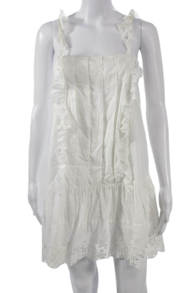 Tularosa Women White Sundress Cotton Square Neck Sleeveless Short Size S