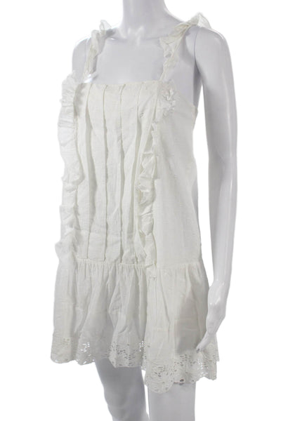 Tularosa Women White Sundress Cotton Square Neck Sleeveless Short Size S