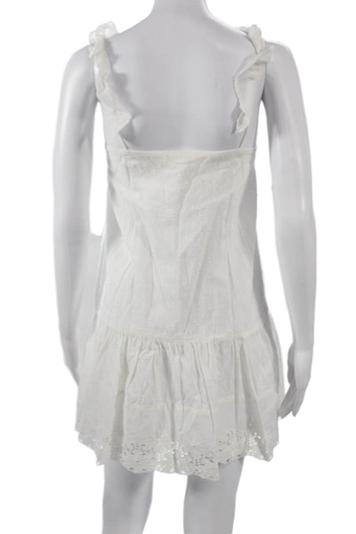 Tularosa Women White Sundress Cotton Square Neck Sleeveless Short Size S